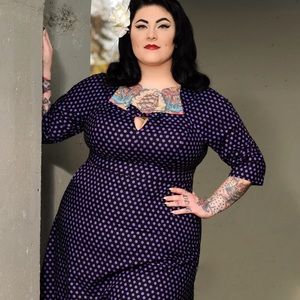 2x Cherry Velvet Purple and black polka dot dress